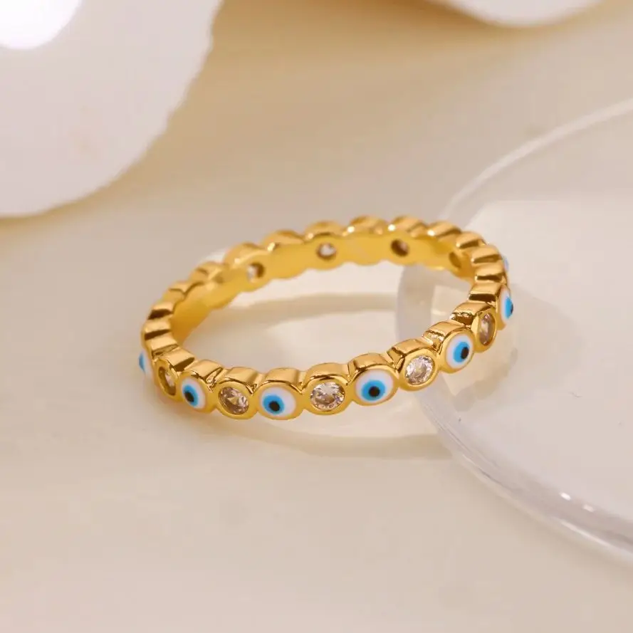 Zircon Evil Eye Rings Gold Color Stainless Steel Finger Ring