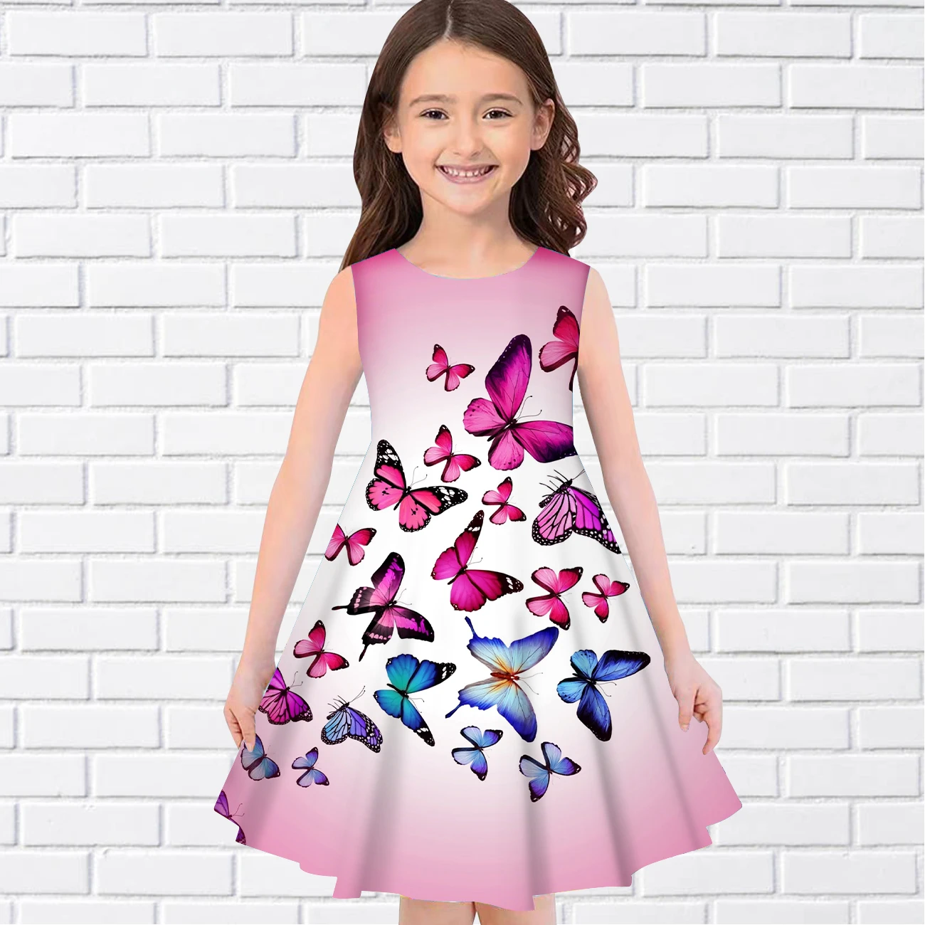 baby boy dress 2022 Summer Girls 3D Print Dresses Kids Girl Party Sleeveless Princess Dress Tank 3D Print Pretty Gradients Butterfly Dress children dress