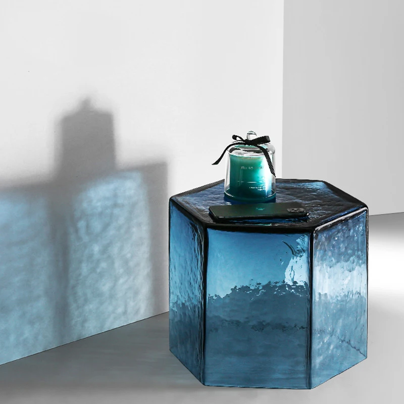 

Color Creative Designer Glass Side Table Simple Combination Coffee Table Personality Hexagon Light Luxury Corner Table