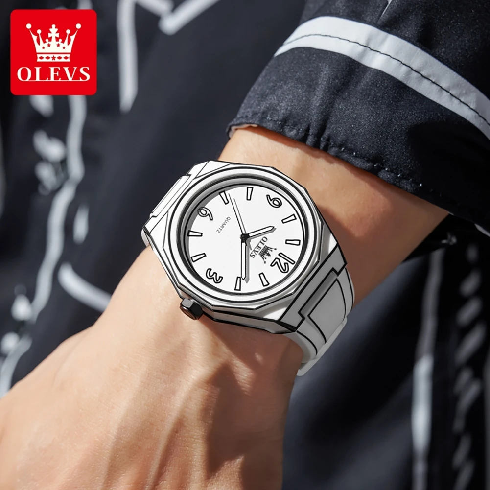 OLEVS 1018 Quartz Watch For Men Fashion Simple Number Scale Waterproof Luminous Wristwatch Original Silicone Strap Man Watches
