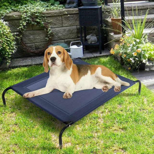 Se9e94643f3c5411e96e0ddb10caea43b6.jpg Petsjoy Large Dog Cat Bed Elevated Pet Cot Indoor Outdoor Camping Steel Frame
