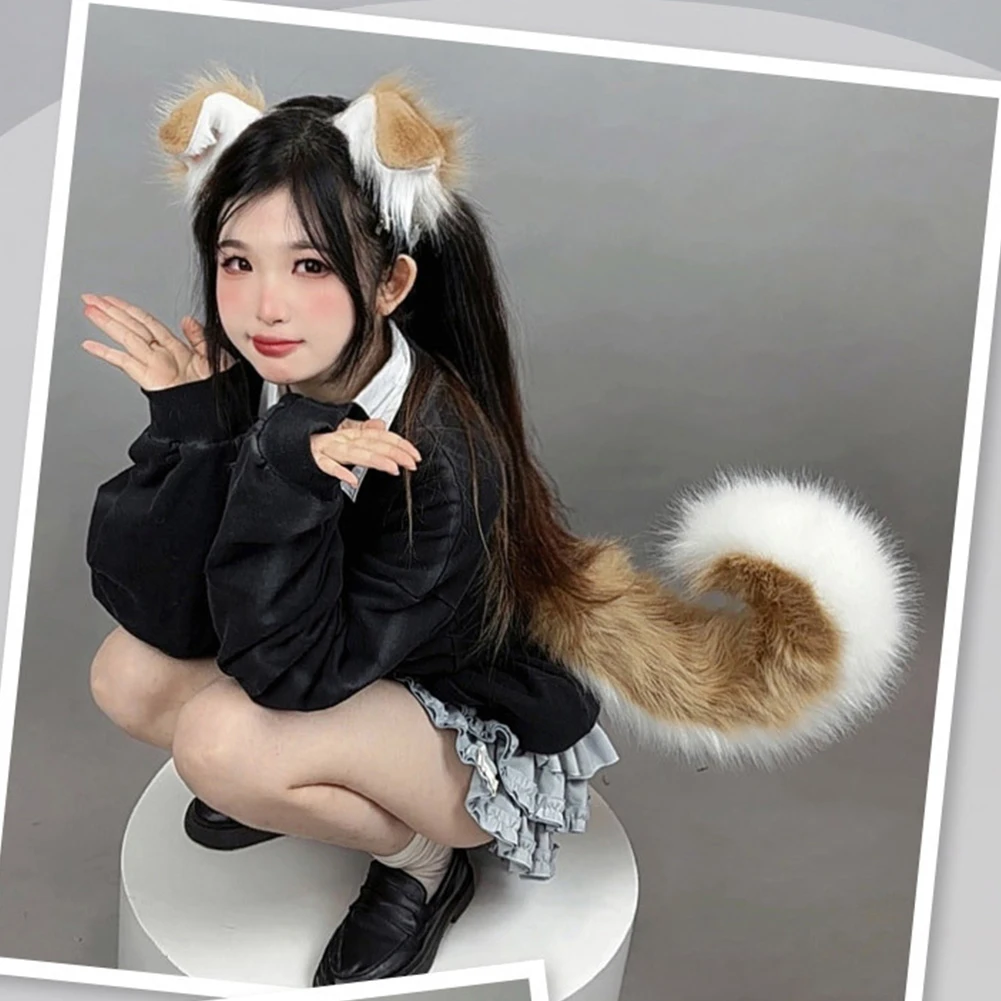 Halloween Dog Ear Tail Set  Cosplay Accessories Costume Plush Realistic Animal Ears Tail for Anime Party Cute Pet Role Play
