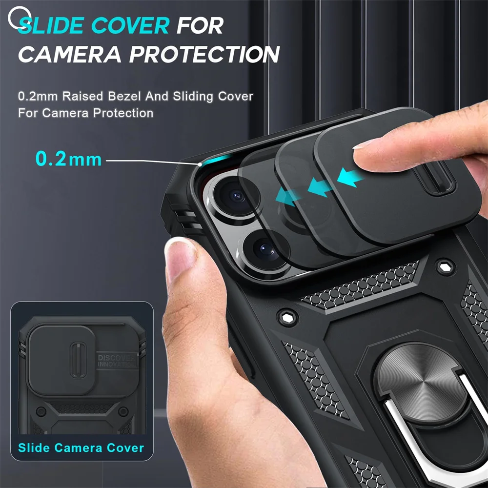 Case For iPhone 15 14 13 12 11 Pro Max X Max 8 7 Plus Heavy Duty with Camera 360 Degree Rotate Kickstand Sturdy Shockproof Cover