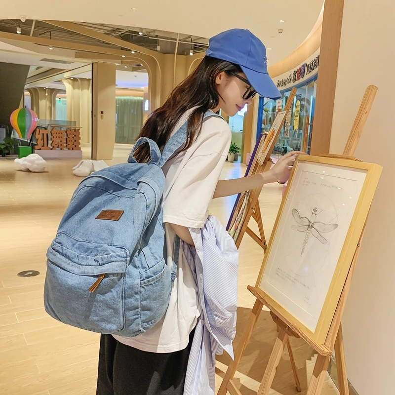 VC Trend Denim Women Backpack Simple Fashionable Backpack for Girls Vintage Streetwear Lazy Style Back Pack Female School Bags