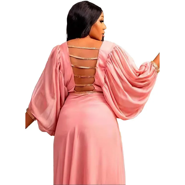 royal blue prom dresses Lantern Long Sleeve Backless Chiffon Dress African Dresses for Women long sleeve prom & dance dresses