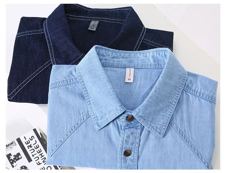 Summer Mens Short Sleeve Denim Shirt Retro Casual Workwear Square Collar Double Pockets Loose Jean Shirts Korean Popular Clothes