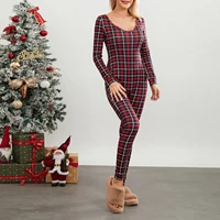 Women's Christmas Jumpsuit Pajama Long Sleeve V Neck Snowflake Plaid Print Romper Overall Sleepwear Party Casual Loungewear - Image 6