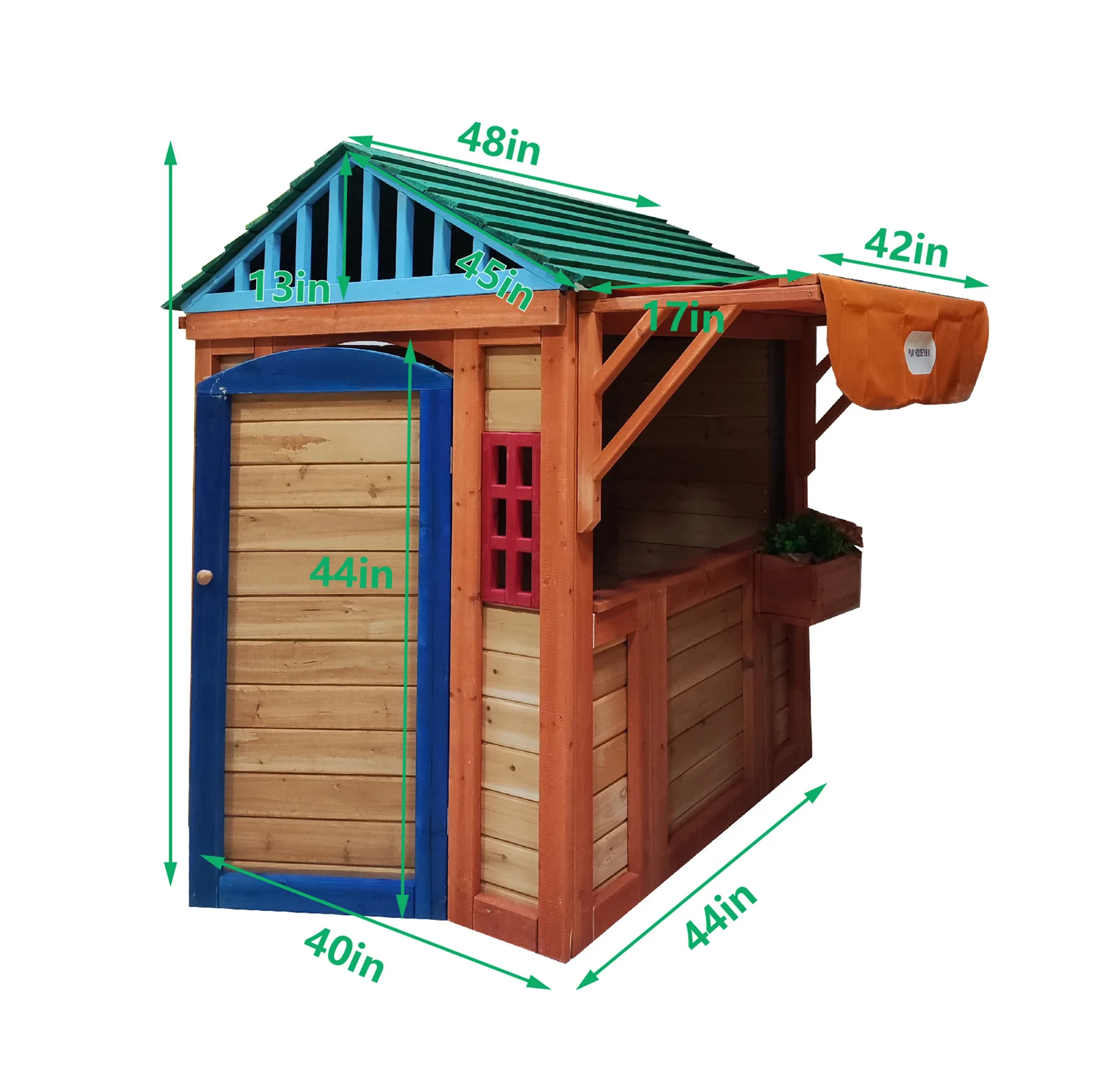 4-in-1 Outdoor Kids Game House Garden Solid Wood Playhouse with Different Games On Every Surface For Garden Supplies 6