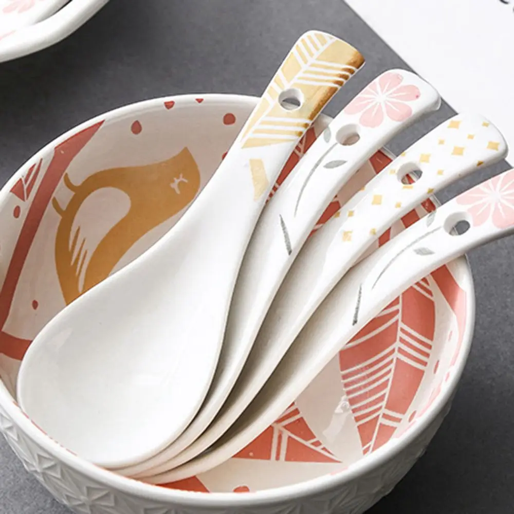 Creative Japanese Style Ceramic Hand-painted Soup Spoon Home Restaurant Retro Simple Tableware Decoration Drink Soup Spoon images - 6