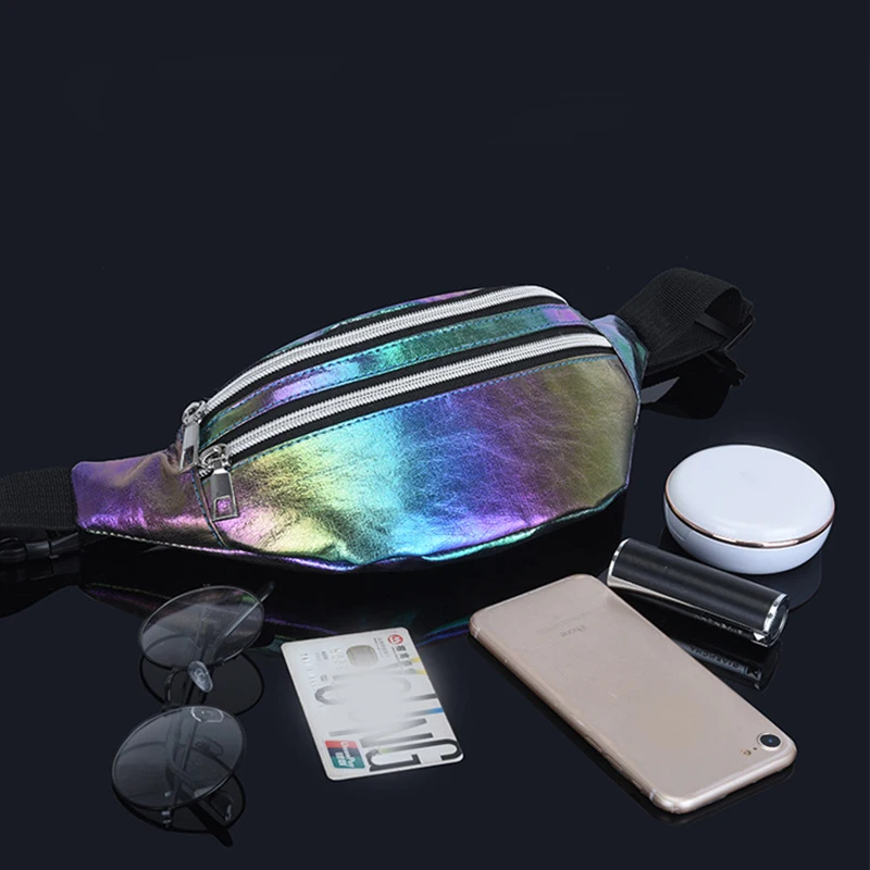 1PC New Holographic Fanny Pack Hologram Waist Bag Laser PU Beach Travel Banana Hip Bum Zip Waist Bags Women Belt Bag for Girls