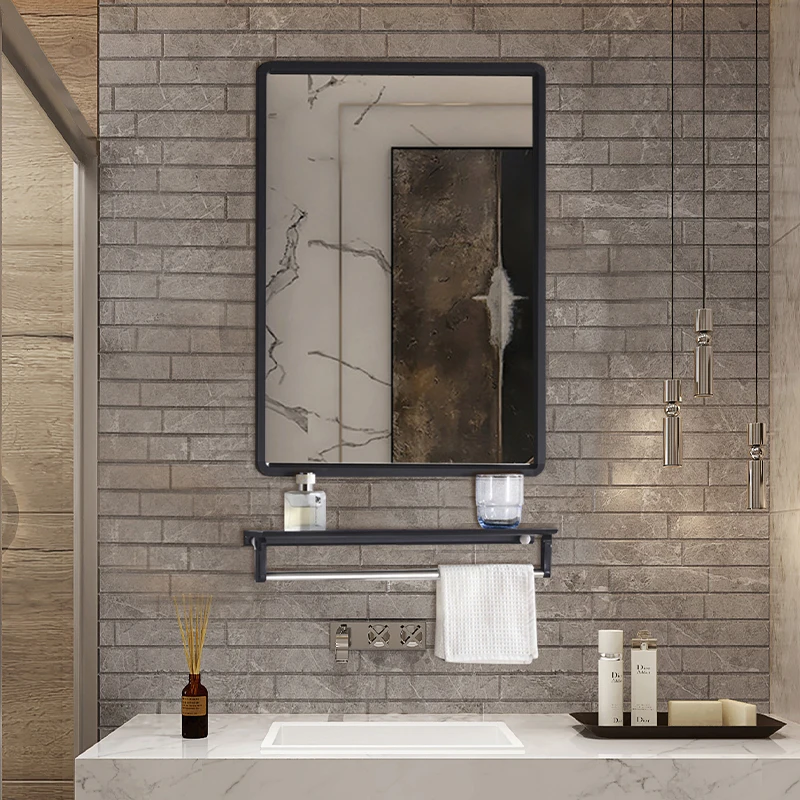 

Toilet, bathroom mirror, square non perforated wall mounted vanity mirror, bedroom, bathroom vanity mirror with storage rack