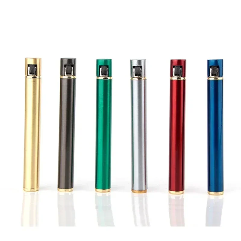 Creativity Metal Cigarette Shaped Lighters Free Grinding Wheel Pocket Mini Compact Flashlight Lighter Outdoor Butane Gas Lighter 3