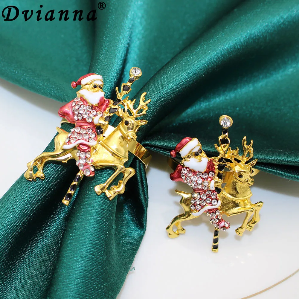 

6Pcs Christmas Napkin Rings Xmas Deer Santa Claus Elk Napkin Holder for Christmas Wedding Holiday Dinner Table Decoration HWC86