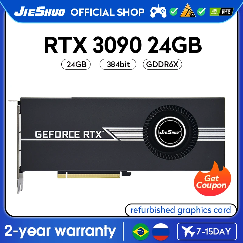 

JIESHUO RTX 3090 24G Turbine Video Card 384bit NVIDIA GDDR6X GUP Rtx3090 24gb Supports Computer Desktop Games Office Etc 3090