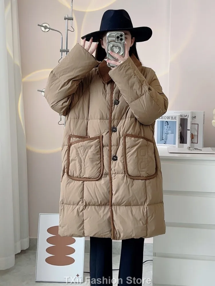 

Женский пуховик средней длины TXii, Модный повседневный пуховик на белом утином пуху 90, зима 2023