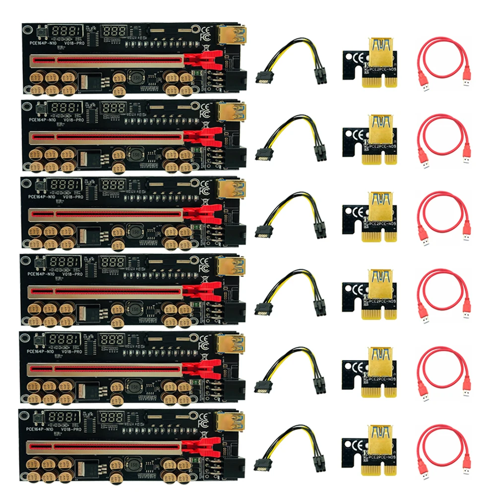 

Переходник VER018 PCIE, 6 шт., Райзер V018 PCI Express, 1X до 16X, 4-контактный, 6-контактный разъем питания, 0,6 м, USB 3,0, переходник для кабеля, адаптер для видеокарты