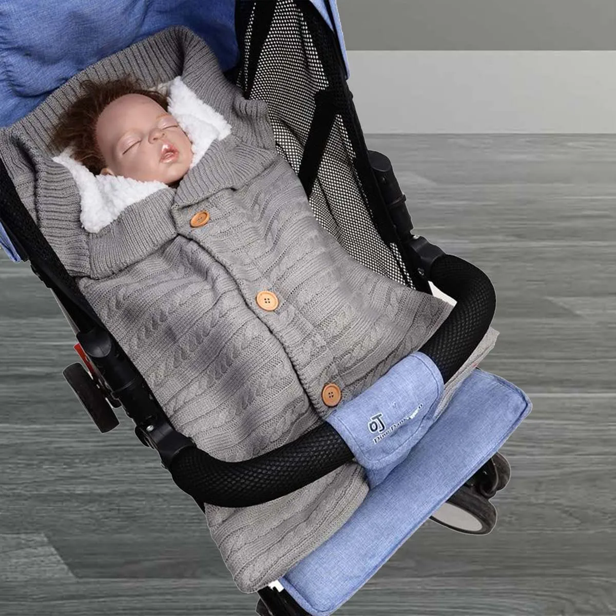 Button Sleeping Bag Baby Outdoor Baby Stroller Sleeping Bag Wool Knitted Plus Velvet Thickened Warm Weaving Process Exquisite