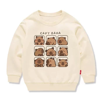 Autumn Kids Pure Cotton Sweatshirts Cute Capybara Graphic 3-12Years Boys Pullover Children's Spring Popular Sportswear 1