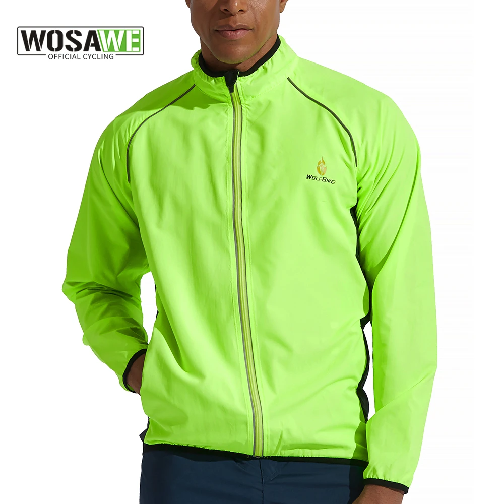 Cycling Jacket WOSAWE Men Windproof Water-repellent Reflective Cycling Jacket MTB Bicycle Long Sleeve Windbreaker Bike Coat Jersey