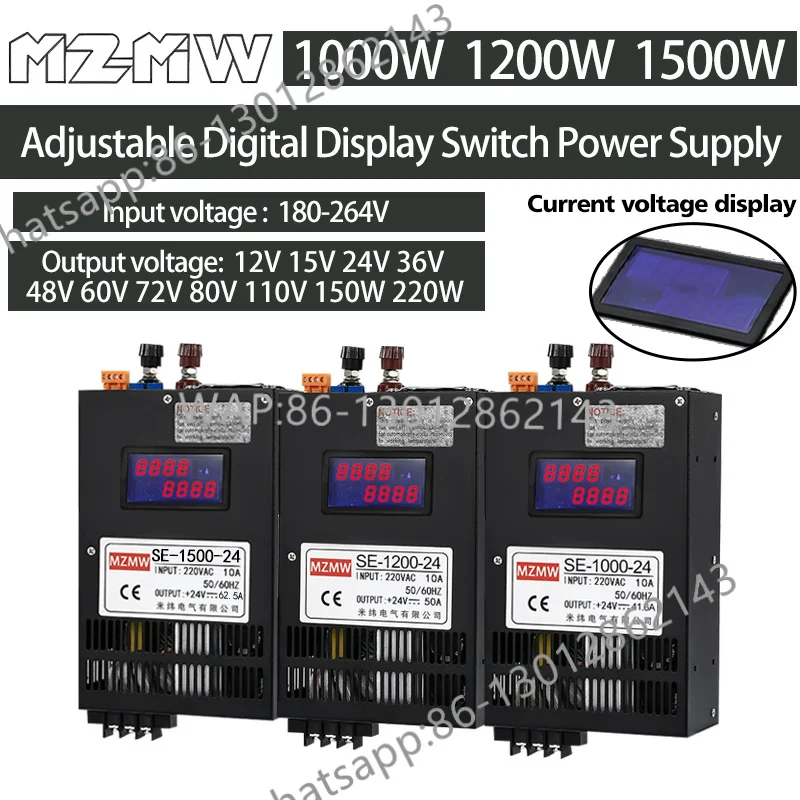 조절 가능한 디지털 디스플레이 1000W 1200W 1500W 스위칭 전원 공급 장치 12V 24V 36V 48V 60V 72V 80V 110V 150V 220V 변압기 SMPS