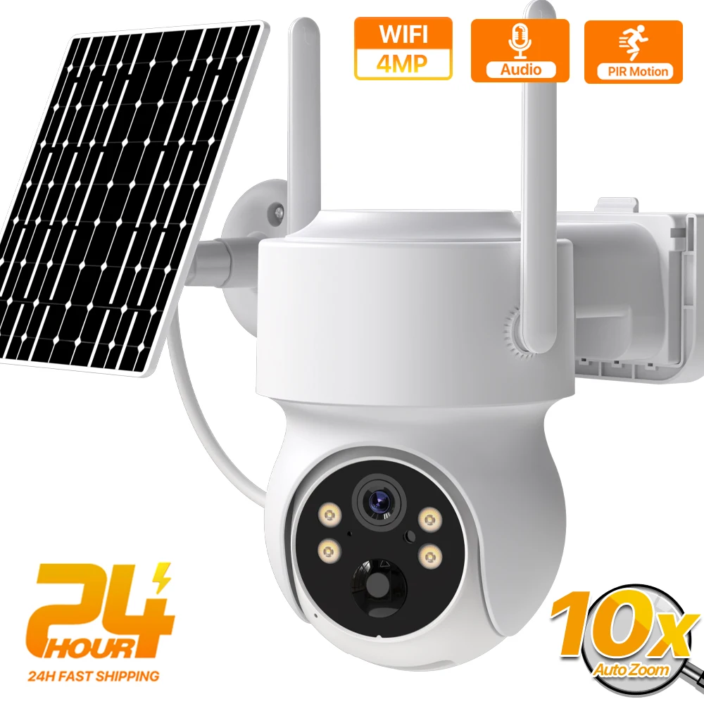 Built-in Battery WiFi PTZ 4MP Outdoor Wireless Solar IP Camera 10X Zoom 1080P Video Surveillance Camera Long Time Standby iCSee 1