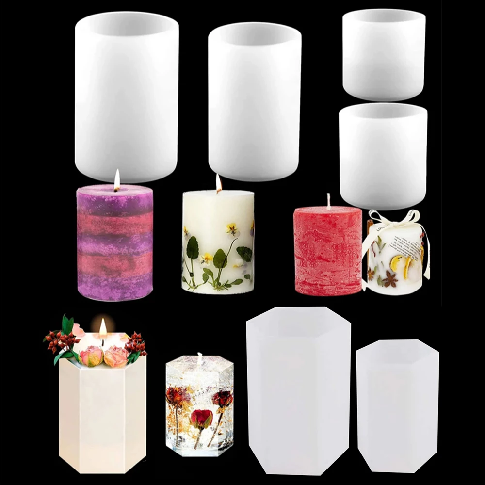 Silicone Candle Mold Cylinder Candles Mold Hexagon Silicone Epoxy Resin Mold Candle Soap Aromatherapy Flower Specimen Crafts Making