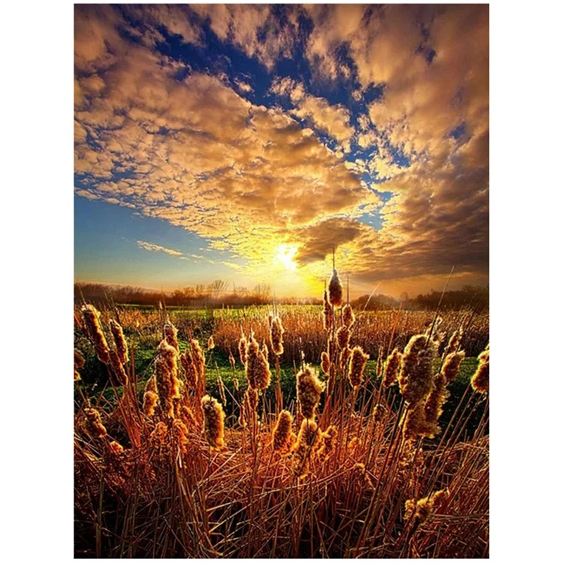 Hot-Full Diamond Painting Sunset Cross Stitch Diamond Ricamo Landscape Flower And Mountain Home Decor