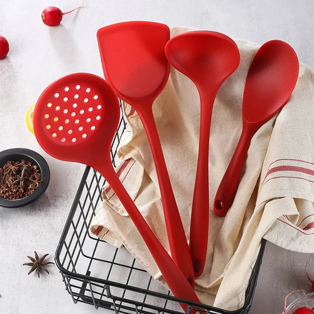 Silicone Kitchen Utensils Set 6Pcs Spatulas Slotted Spoon Rice Scoop Dishwasher Safe Heat Resistant Utensilios Cooking Tools