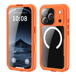 Ultimate Waterproof Phone Case with Magsafe for Wireless Charging and Underwater Use (Orange)