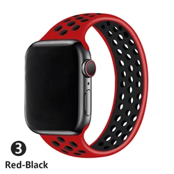 Elastic Silicone Solo Loop Band for Apple Watch - Versatile and Comfortable Bracelet Strap (Red black)