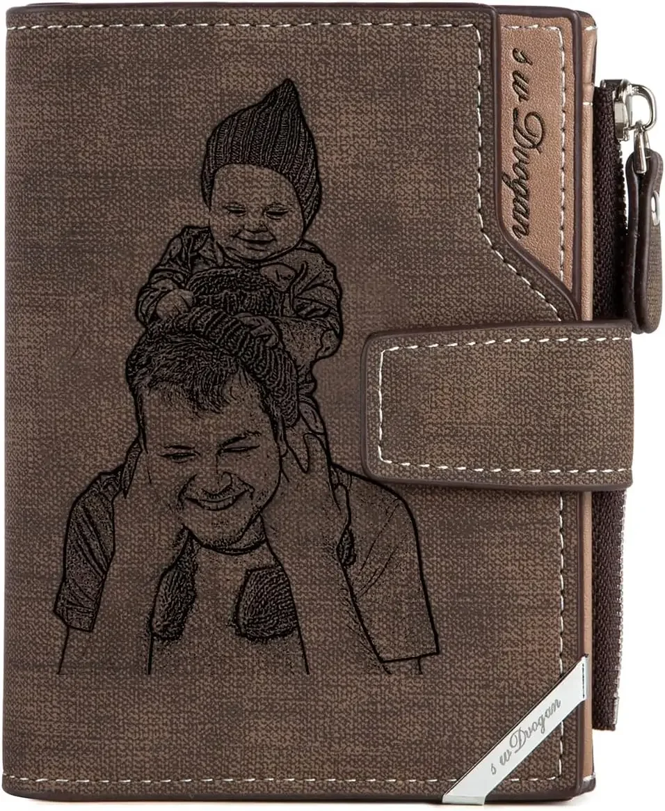 Portafogli Personalizzati per Uomo, Portafoglio con Foto Incisa per Padre, Marito, Figlio, Fidanzato, Nonno, Regalo per la Festa del Papà, Compleanno - immagine 2