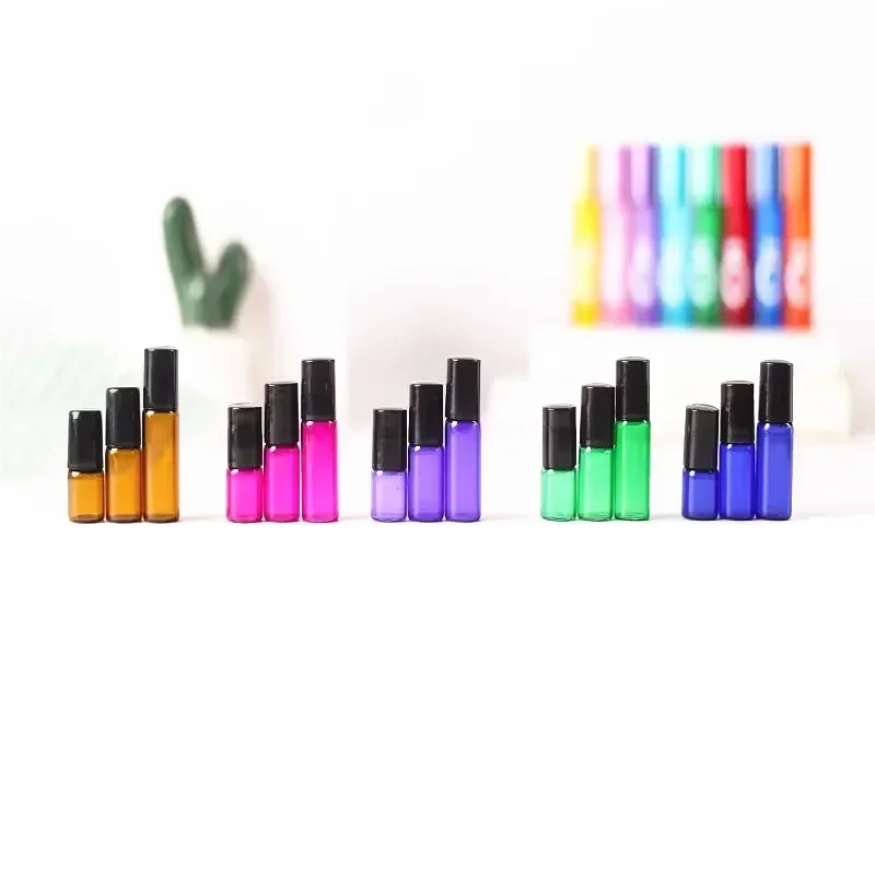 100pcs 1ml 2ml 3ml 5ml 10ml 얇은 유리 롤 병 샘플 테스트 롤러 에센셜 오일 약병 스테인레스 스틸 공