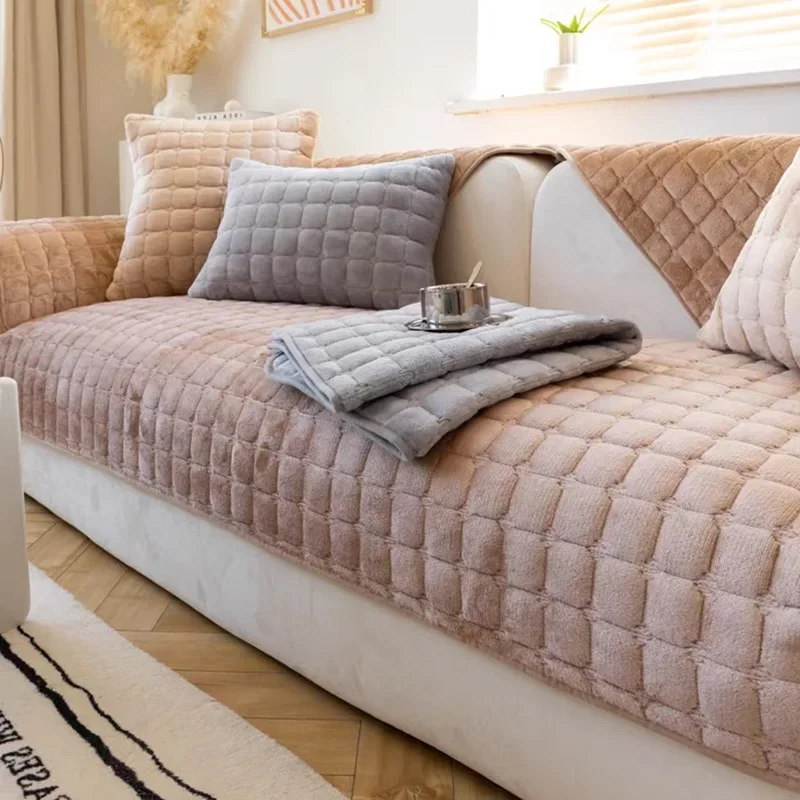 Flannel Sofa Cushion Four Seasons General Non-Slip Thickened Living Room Sofa Backrest Cover Modern Plush Seat Cushion 6