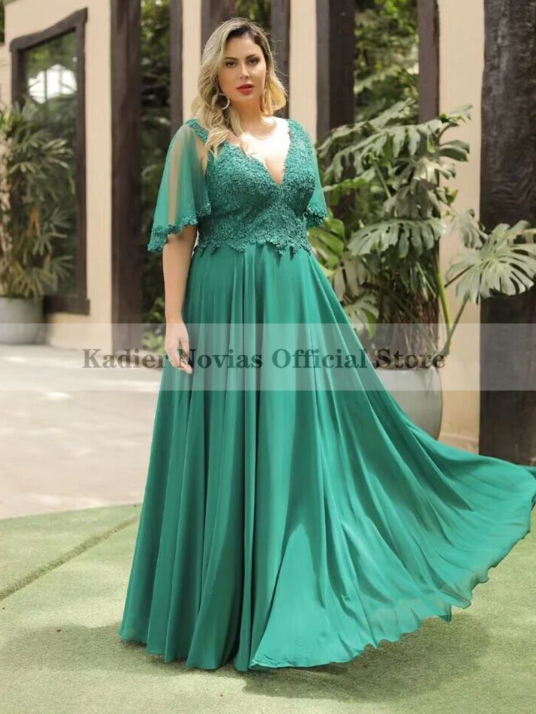 Kadier Novias Long Plus Size Green Chiffon Mother Of The Bride Dresses