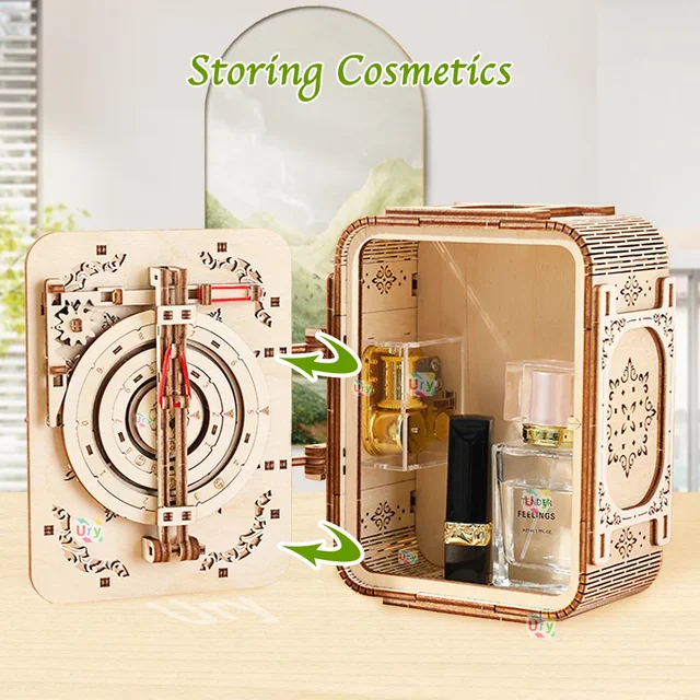 URY 3D Wooden Puzzle Music Antique Password Treasure Box Lockbox DIY Advanced Assembly Model Toys Creative Gift for Lady Girls 4