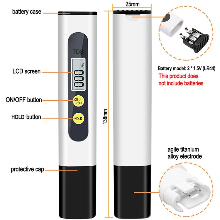 TDS Meter Water Tester Water Quality Detector Digital Water Tester 0-9990ppm Drinking Water Quality Analyzer Monitor Filter Rapid Test Aquarium Hydroponics Pools