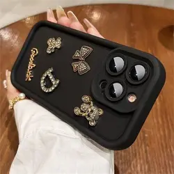 Cover per telefono in silicone morbido con orso 3D in metallo
