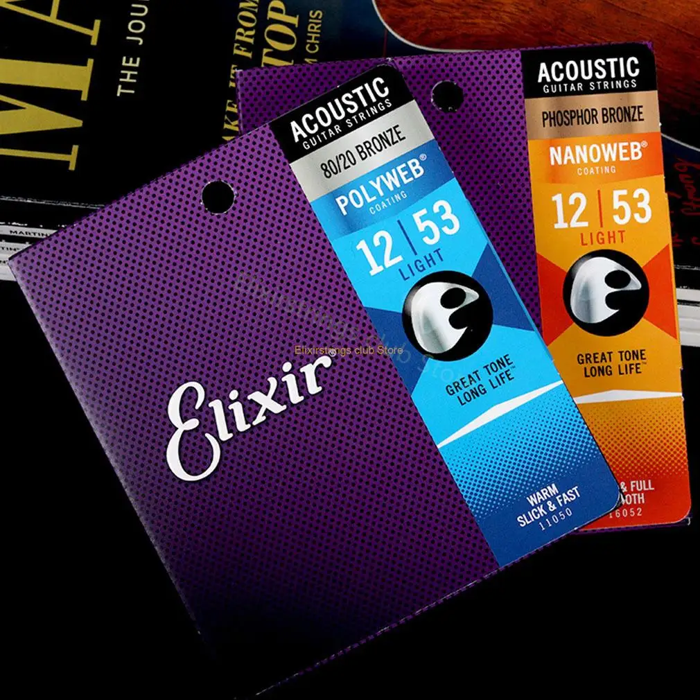 Elixir Acoustic Guitar Strings For Electric Play Popular Music Rock 80/20 Bronze Nickel 11002 16052 16027 11-52 Guitar Accessory