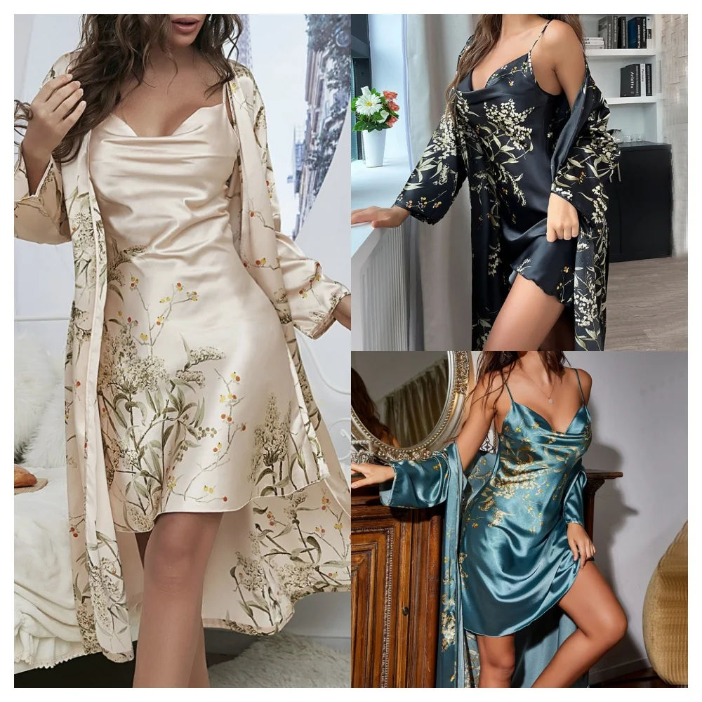 Women Four Seasons Two Pieces Pajamas Nightdress Nightrobe Loungewear,pajama sets,sleepwear sets