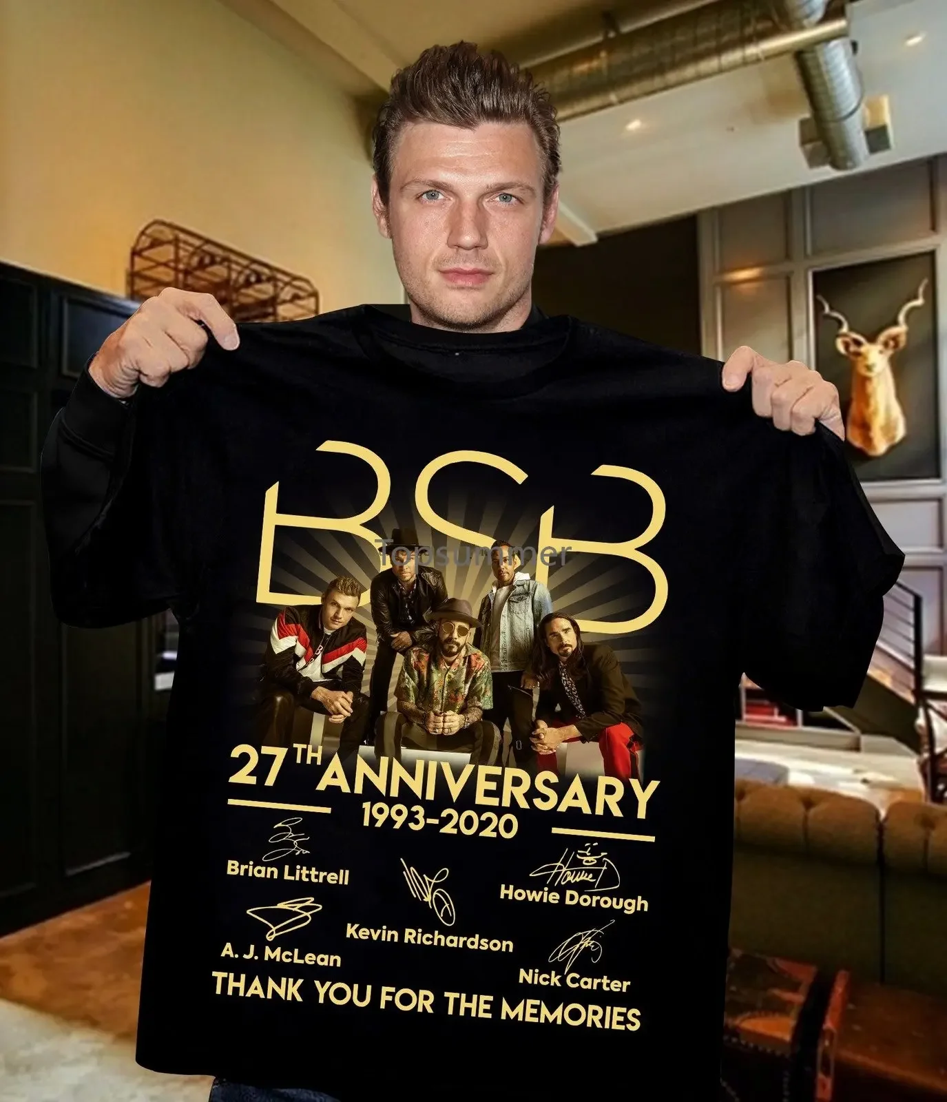 

Bsb Backstreet Boys 27Th Anniversary 1993-2020 Signature Men Black Tshirt T Shirt(2)