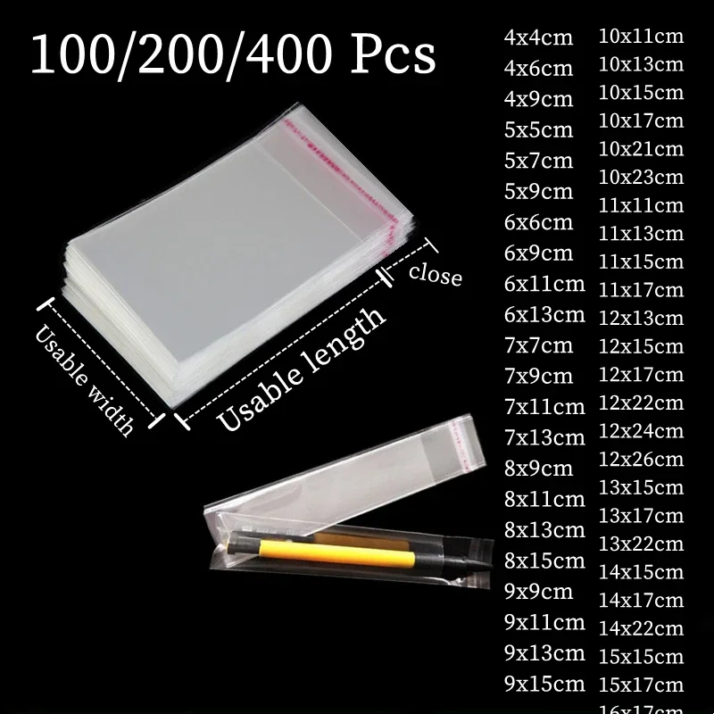 Self-Sealing Transparent Plastic Gift Bags for Jewelry, Candy, and Cookies