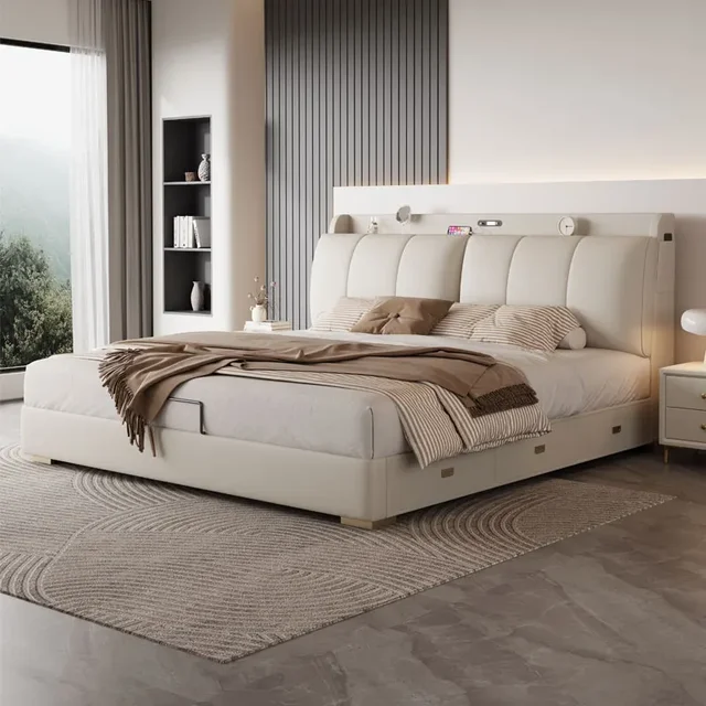 Lit de rangement moderne en Corium pour chambre à coucher, lit de luxe en Corium pour mariage, meubles de maison complets pour chambres doubles 1