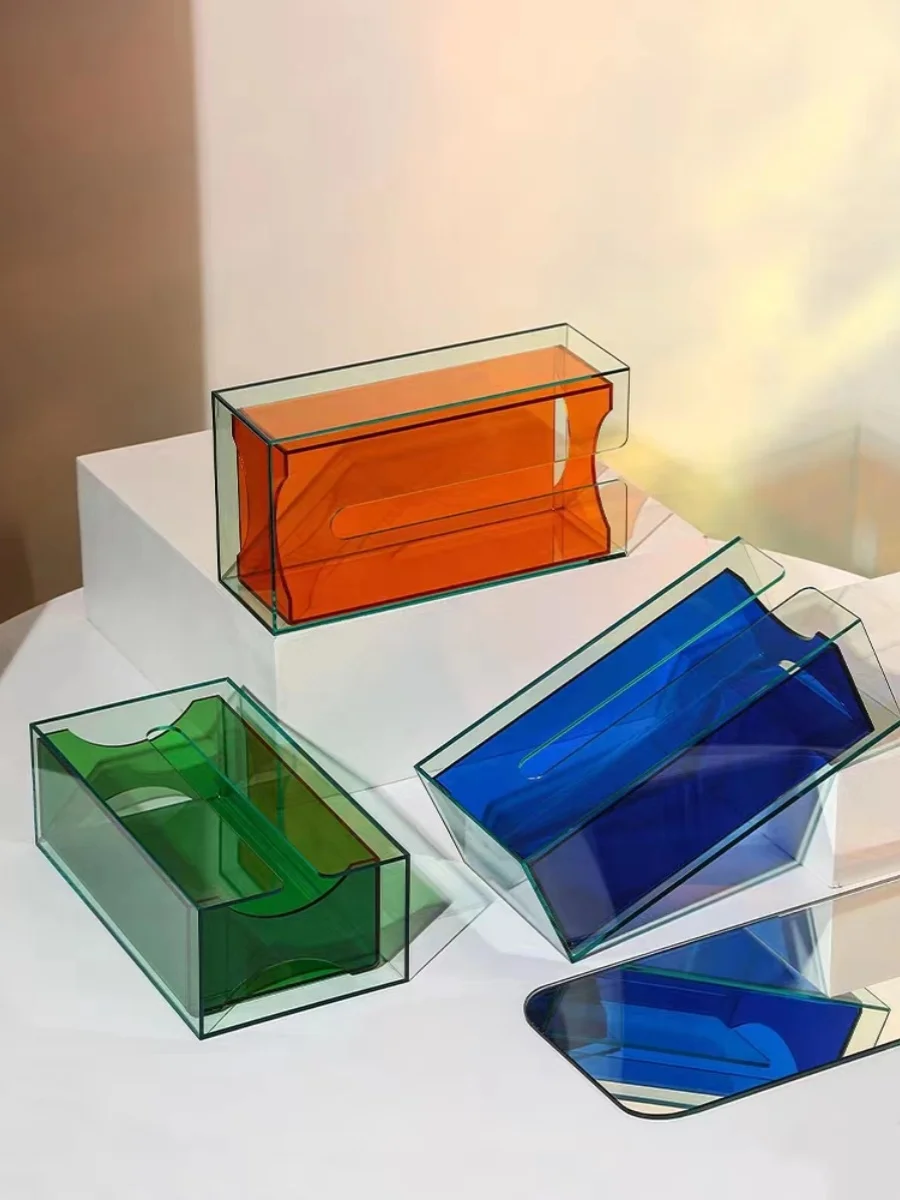  Acrylic Tissue Box Simple Bedroom Dining Table Tea Table Creative Home Decoration Square ape Handmade Carving