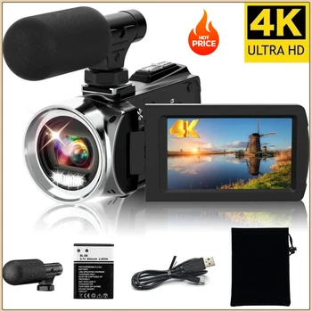 Videocamera 4K con microfono Videocamera Vlogging a infrarossi con zoom 18X per Youtube Registratore digitale portatile da 48 MP Streaming live