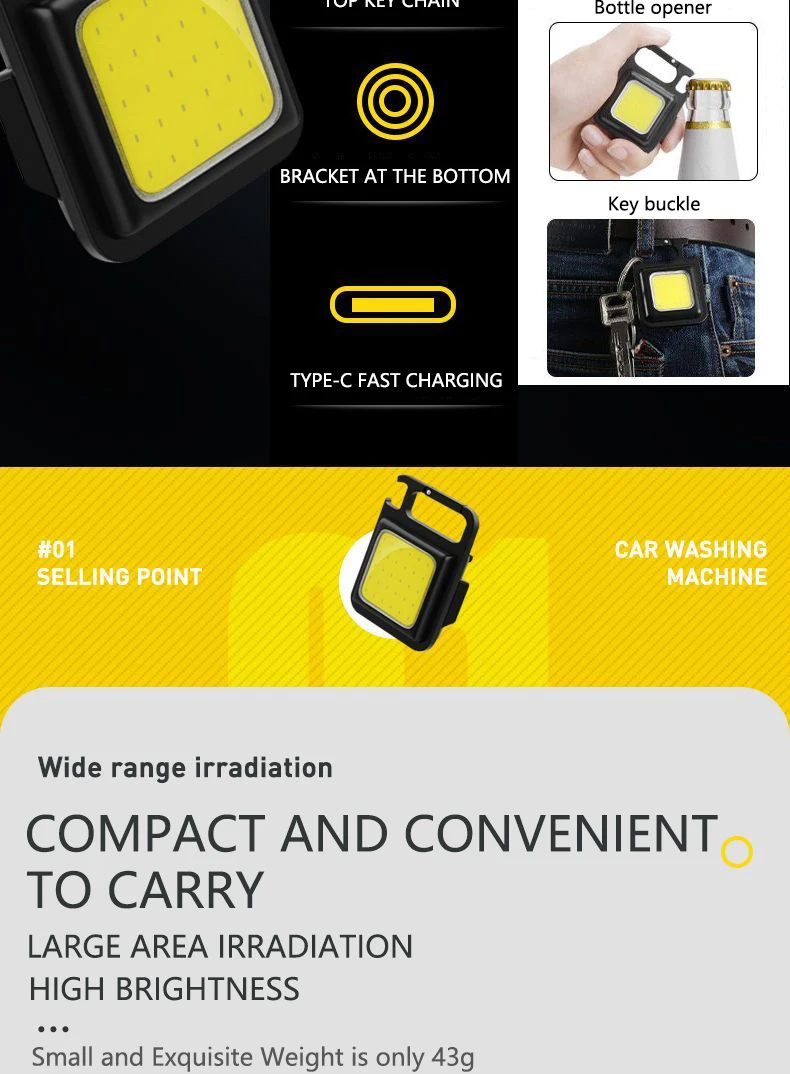 Description Picture 4 of itemMini LED Flashlight Work Light Rechargeable Glare COB Keychain Light Portable Flashlight Small Light Corkscrew Outdoor Camping