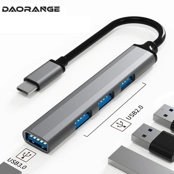 USB C 타입 허브 스플리터 어댑터, 맥북 프로, 아이패드, 삼성, 델, HP, 노트북, 태블릿, 스마트폰용, 4 인 1, USB 3.0 허브