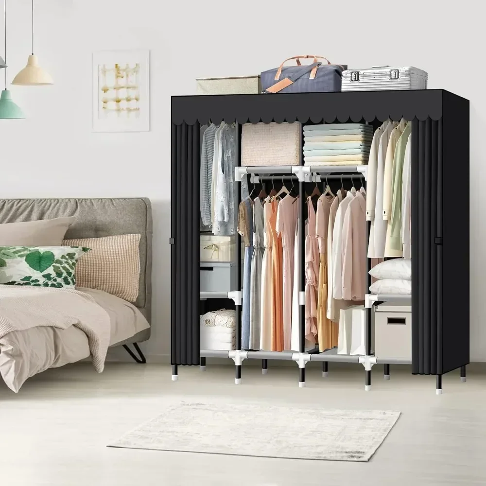 

Closet, 67 inch wardrobe closet for hanging clothes with 4 rails, 25mm steel tube storage portable