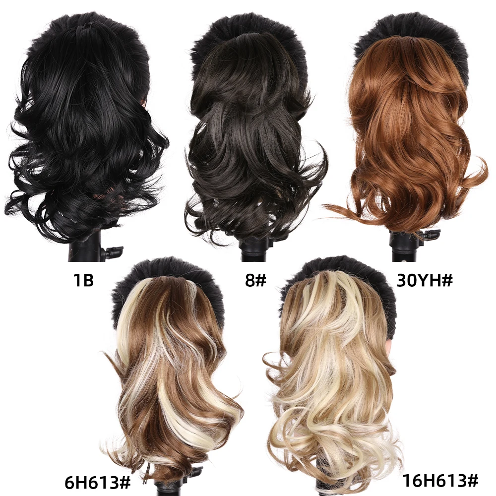 Synthetic Ponytail Claw Clip On Ponytail Hair Extension 10Inch Short Wavy Hair Hairpiece Heat Resistant For Women