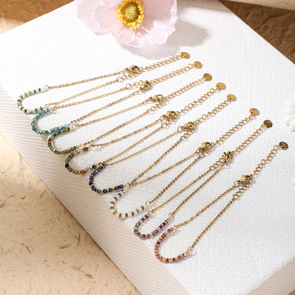ZMZY 2-3mm Natural Stone Bracelets for Women Gold Plated
