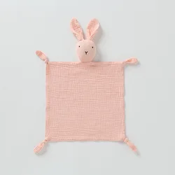 Personalized Baby Essentials Gift Set: Muslin Cotton Blanket, Comforter Towel, Teether & Bibs (4-Piece) (Only pink rabbit)